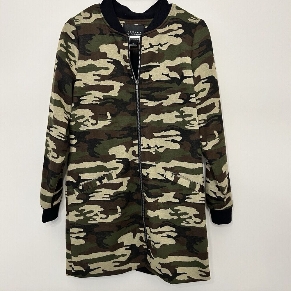 Sanctuary City Topper Camo Long Full Zip Jacket Womens XS Sweatshirt Camo‎ Green